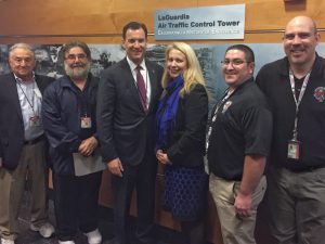 (Left to Right) Len Schaier of Quiet Skies, George Mirtsopolous of the We Love Whitestone Civic Association, Congressman Tom Suozzi, Laura Stensiand of the Federal Aviation Administration, and Dave Romano and Wayne Kokiadis with the Air Traffic Controllers. Photo Courtesy of Representative Tom Suozzi’s Office
